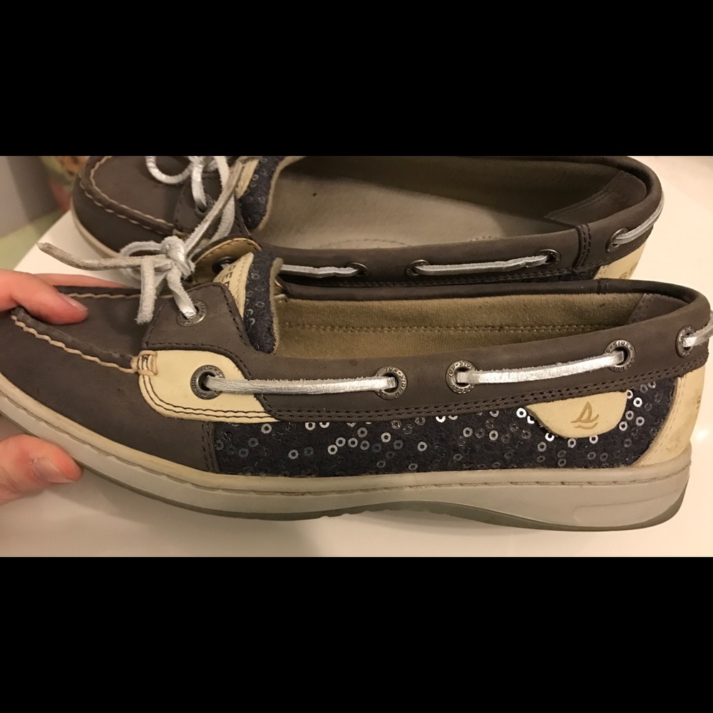 Gray Sperrys with Sequins